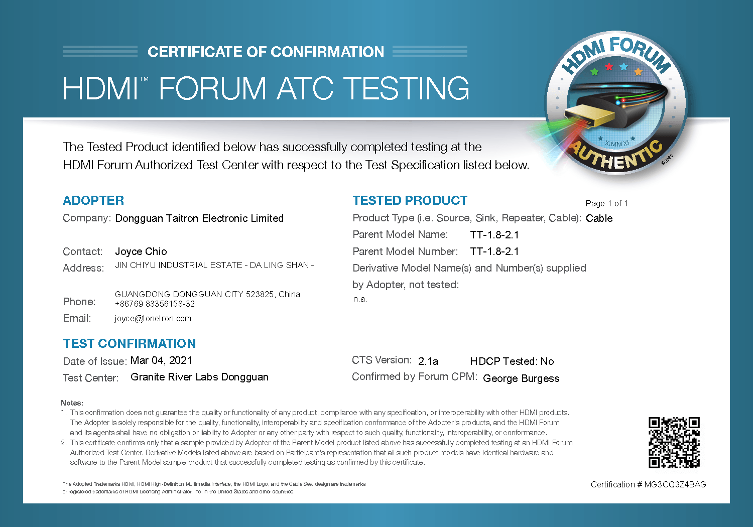 HDMI A 8K Certified Cable - PLT332OG — Product image 3